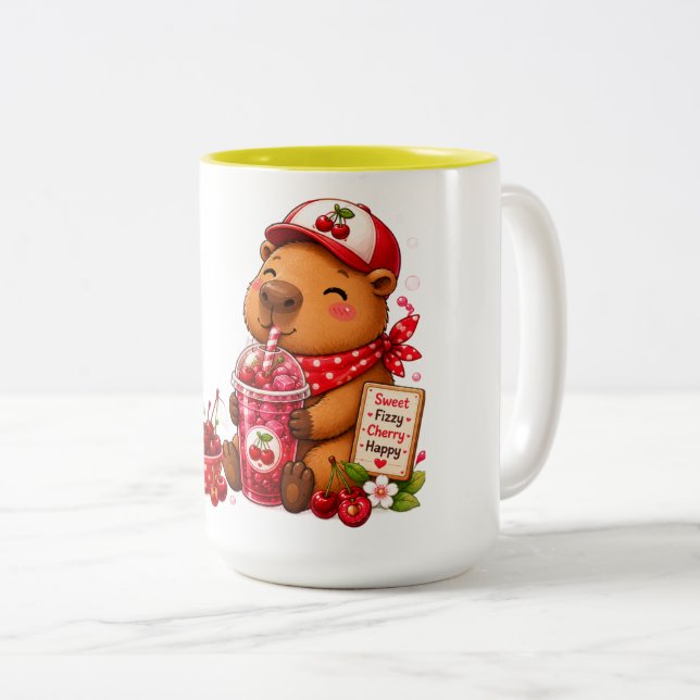 Jordgubb Capybara | Söt Kawaii Capybara Dr Två-Tonad Mugg (Framsida höger)