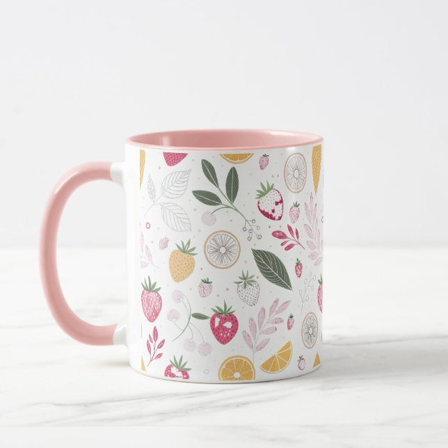 Jordgubb Citrus Botanisk Mönster – 11 oz Kombomugg Mugg (Vänster)