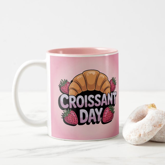 Jordgubb Croissant Dag Rosa Mugg (Med munk)