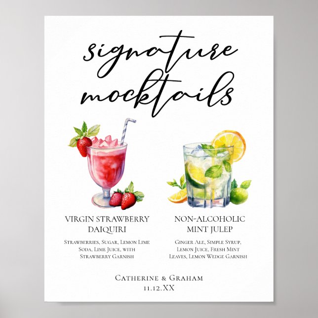 Jordgubb Daiquiri Mint Julep Mocktails Meny Poster (Framsidan)
