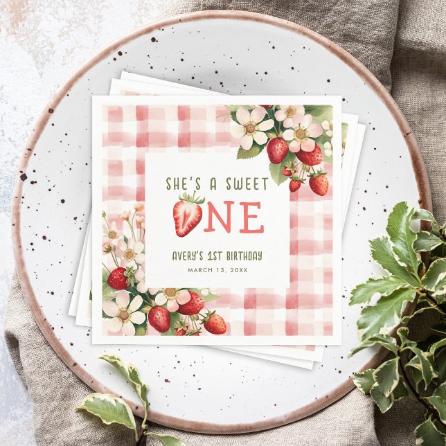 Jordgubb Första Födelsedagsfest Bär Pappersservett (Skapare uppladdad)