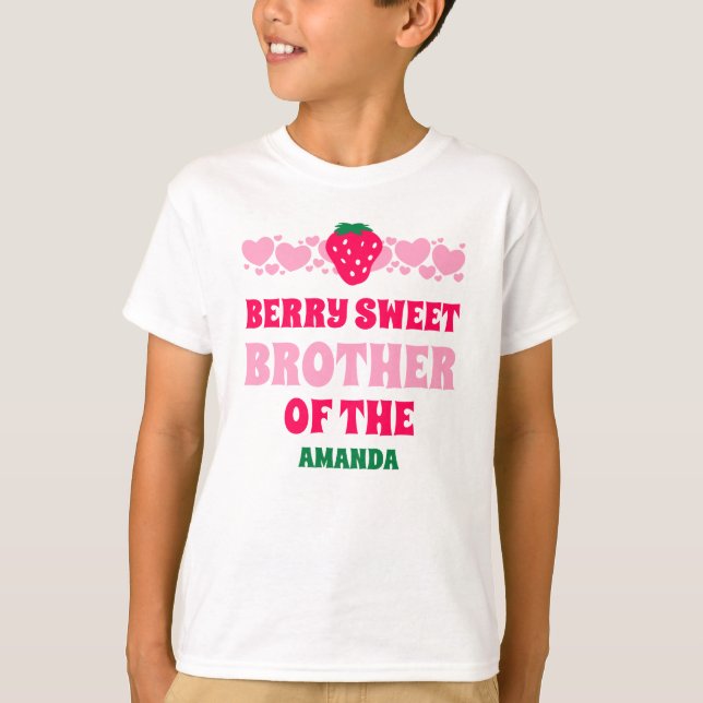 Jordgubb Första Födelsedagsfirande Bror T Shirt (Framsida)