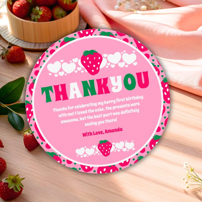 Jordgubb Första Födelsedagsfirande Tack Kort (Skapare uppladdad)
