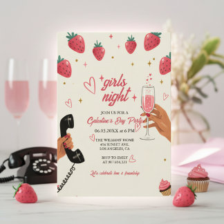 Jordgubb Galentine's flicknattfest  Inbjudningar