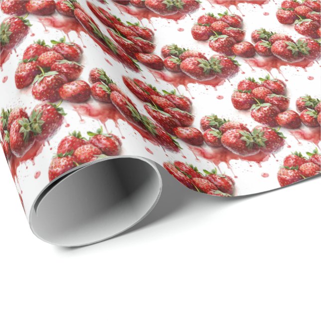 Jordgubb Giftomslag Inpackningspapper Presentpapper (Rullad Hörn)