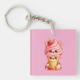 Jordgubb Glasskägla Kawaii Nyckelring