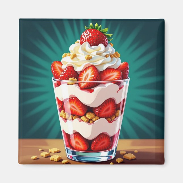 Jordgubb-, Granola- och Vispad Grädde Parfait  Magnet (Framsidan)