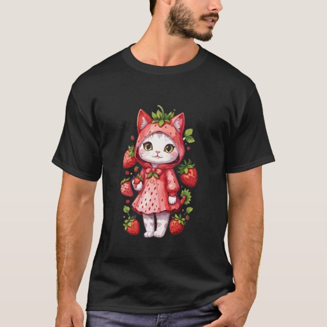 Jordgubb Katt Regnrock T Shirt (Framsida)