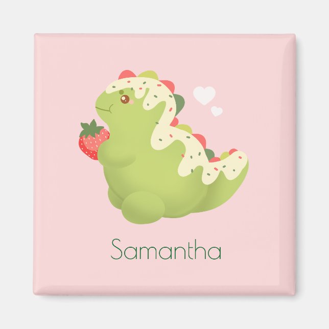 Jordgubb Matcha Dinosaurie  Magnet (Framsidan)
