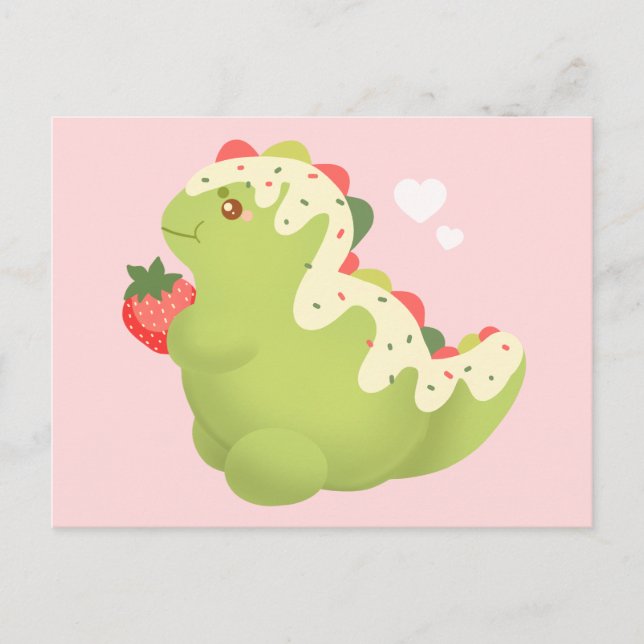 Jordgubb Matcha Dinosaurie Vykort (Framsida)