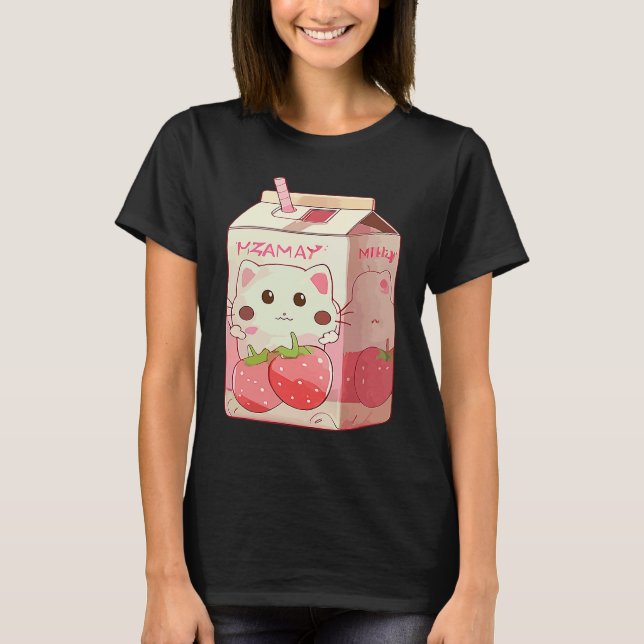 Jordgubb Milkshake Katt  2 T Shirt (Framsida)