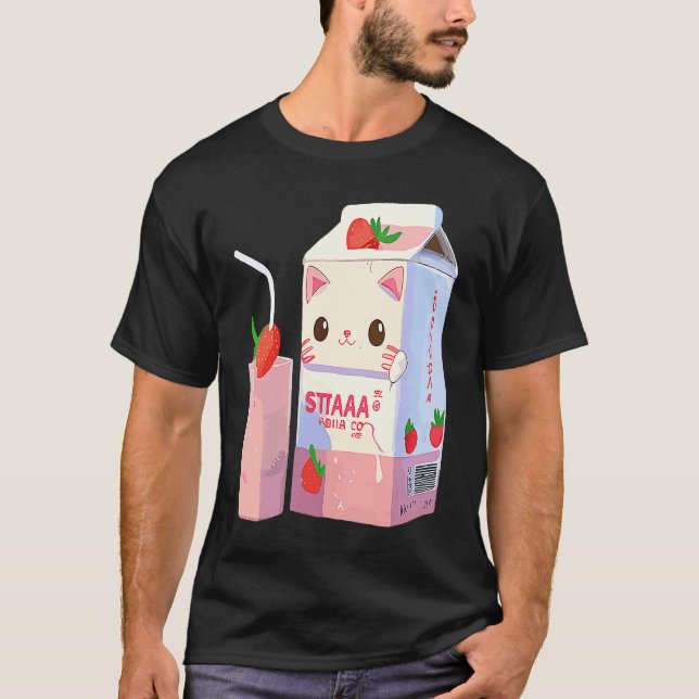 Jordgubb Milkshake Katt  3 T Shirt (Framsida)