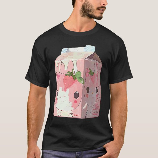Jordgubb Milkshake Katt  4 T Shirt (Framsida)