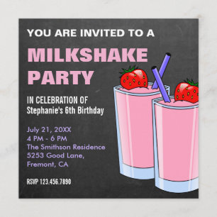 Jordgubb Milkshake Kritskrift Födelsedagsfest Inbjudningar