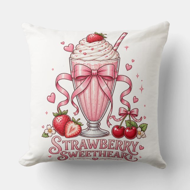Jordgubb Milkshake Söt Rosa Efterrätt Lutsamhet Kudde (Framsida)