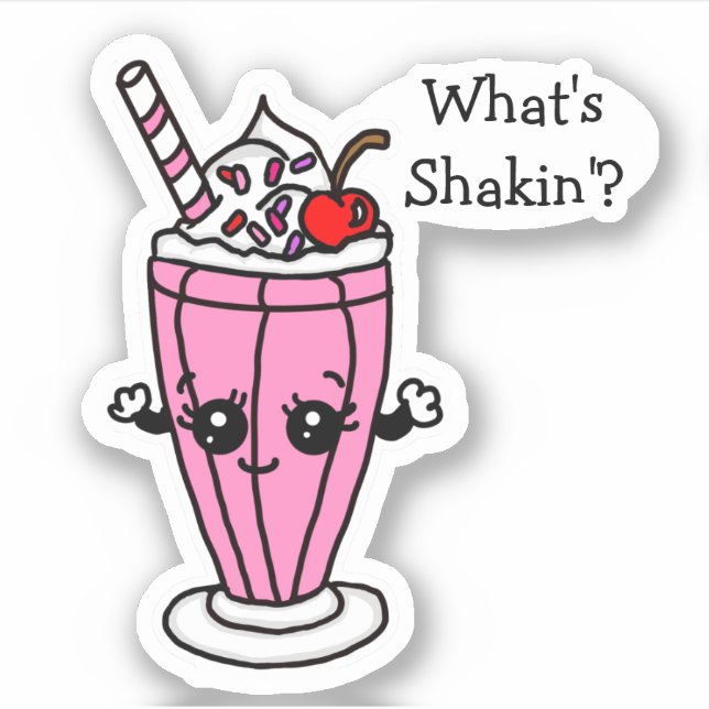 Jordgubb Milkshake Vad skakar" Klistermärke Klistermärken (Framsida)