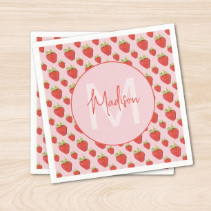 Jordgubb Muster Monogram  Pappersservett