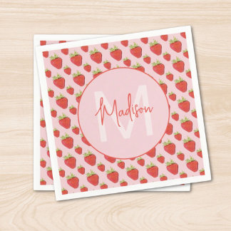 Jordgubb Muster Monogram  Pappersservett