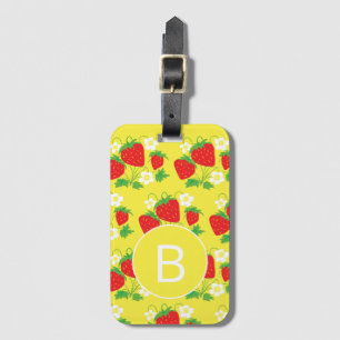 Jordgubb och blomma Gult Mönster Monogram Bagagebricka