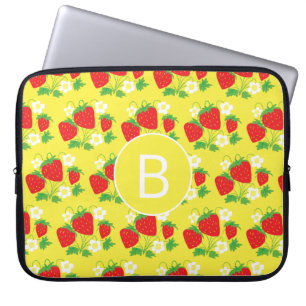 Jordgubb och blomma Gult Mönster Monogram Laptop Fodral