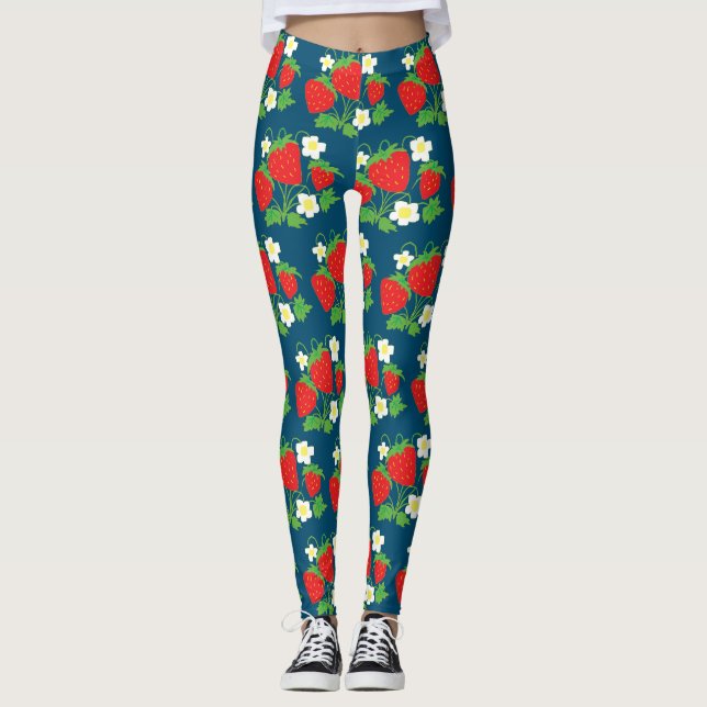 Jordgubb- och blommönster leggings (Framsida)