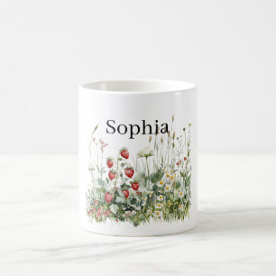 Jordgubb- och blommorsträdgård kaffemugg
