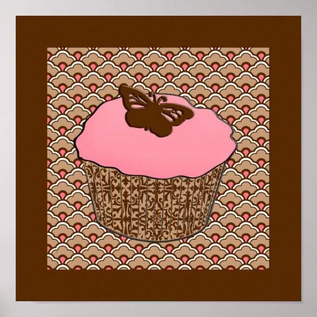 Jordgubb Rosa Frostad Cupcake Poster (Framsidan)