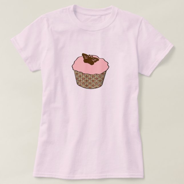 Jordgubb Rosa Frostad Cupcake T Shirt (Design framsida)