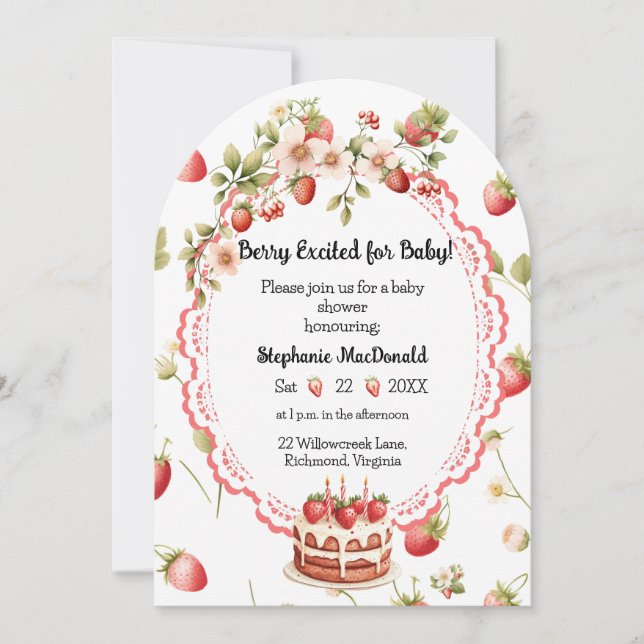 Jordgubb Shortcake Baby Shower Inbjudan (Framsida)