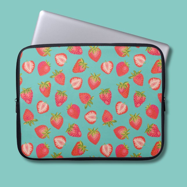 Jordgubb Sommfrukt Laptop Fodral (Strawberry fruit mint green summer fruit laptop sleeve)