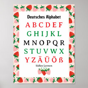 Jordgubb tyska alfabetet Sött Lärande Poster