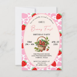 Jordgubbar 1:a födelsedag Berry 1:a Födelsedagsfes Inbjudningar