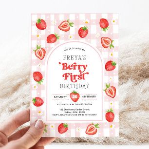 Jordgubbar 1:a födelsedag Berry First Girl Party Inbjudningar