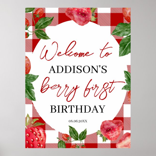 Jordgubbar 1:a födelsedag Berry Sweet Poster (Framsidan)