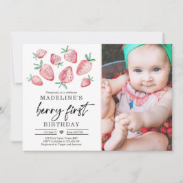Jordgubbar 1:a födelsedag Inbjudan 1:a födelsedag