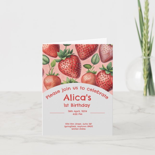 Jordgubbar 1:a födelsedag - inbjudan sommaren (Framsida)