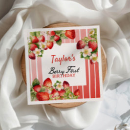Jordgubbar 1:a födelsedag pappersservett