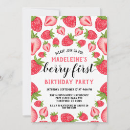 Jordgubbar 1:a födelsedag Party Berry 1:a Anpassni Inbjudningar