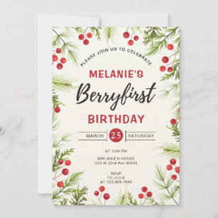 Jordgubbar 1:a födelsedag Party Berry First Inbjudningar