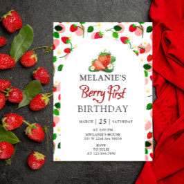 Jordgubbar 1:a födelsedag Party | Berry First Inbjudningar