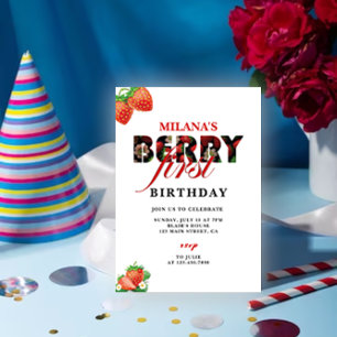 Jordgubbar 1:a födelsedag Party   Berry First Inbjudningar