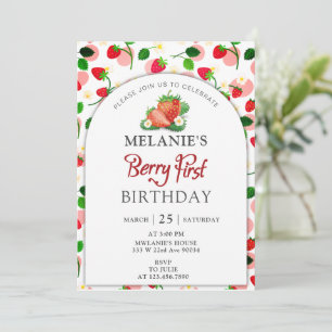 Jordgubbar 1:a födelsedag Party Berry First Inbjudningar