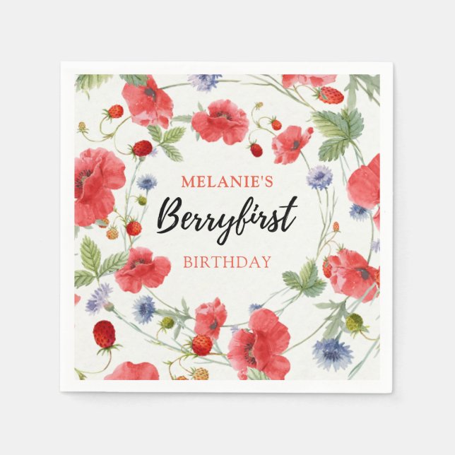 Jordgubbar 1:a födelsedag Party | Berry First Pappersservett (Framsidan)