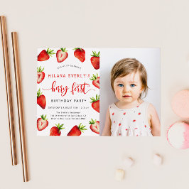 Jordgubbar 1:a födelsedag Party | Berry First Phot Inbjudningar