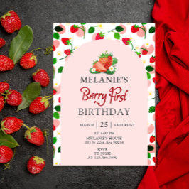 Jordgubbar 1:a födelsedag Party | Berry First Rosa Inbjudningar
