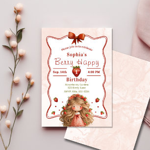 Jordgubbar 1:a födelsedag Party   Berry Lycklig Th Inbjudningar