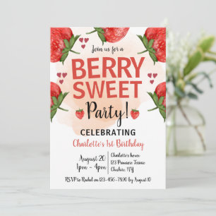 Jordgubbar 1:a födelsedag Party Berry Sweet Inbjudningar