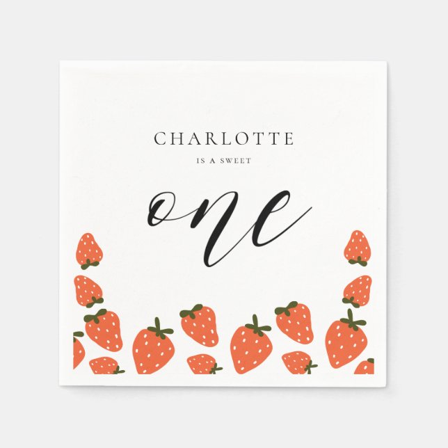 Jordgubbar 1:a födelsedag Party Pappersservett (Framsidan)