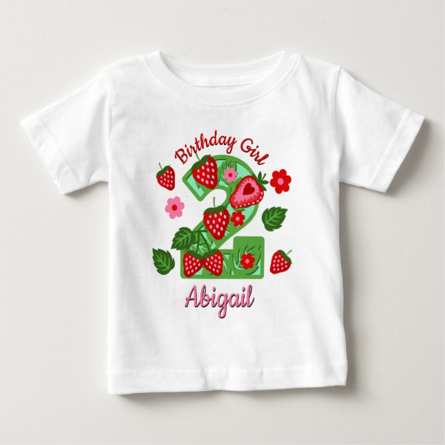Jordgubbar Andra födelsedag småbarn tshirts (Framsida)