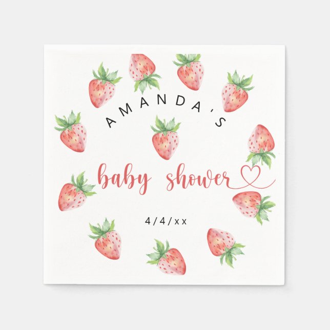 Jordgubbar - Baby shower Pappersservett (Framsidan)